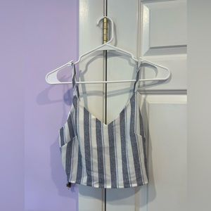 Pinstripe white and blue cropped v-neck tank (AQUA, S)